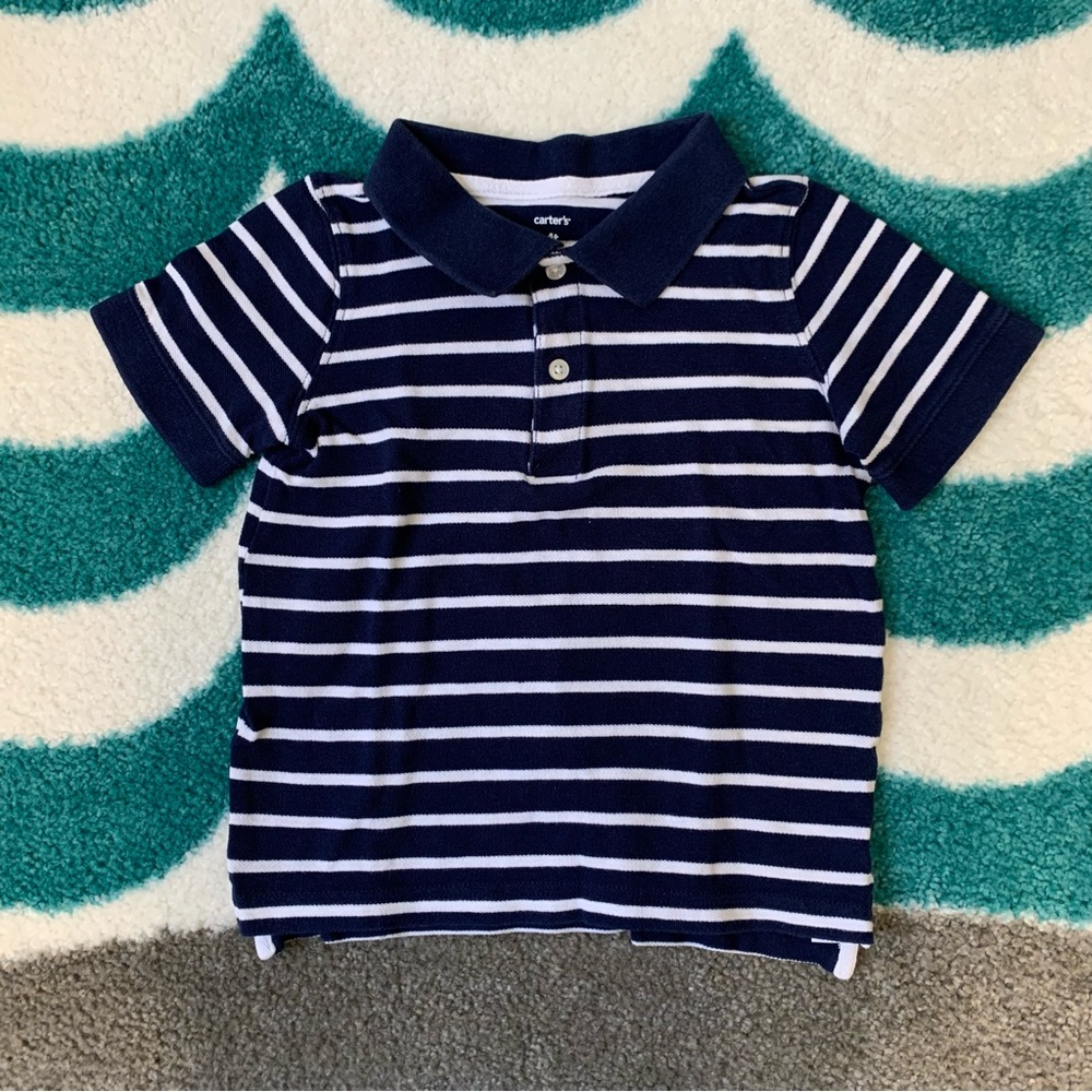 Carter’s Striped Pique Polo (Blue/White) Size 4T